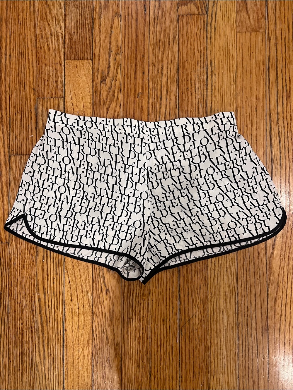 Fleur du Mal Black White Logo monogram 100% Silk Shorts Size S